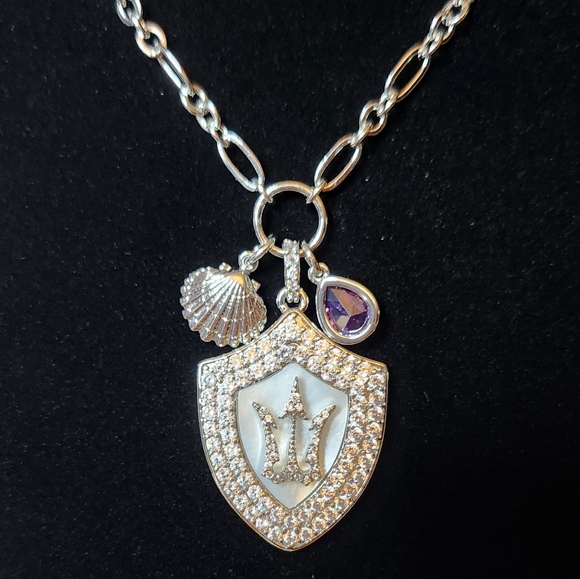 Bomb Party Jewelry - Ocean Inspired Necklace- Atlantis Collection Trident, Seashell, Amethyst charms